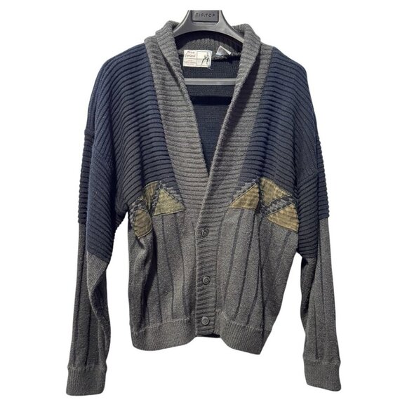 Nino Foriero Vintage Knitted Leather Trim Sweater Cardigan men's large, grandpa - Picture 1 of 7